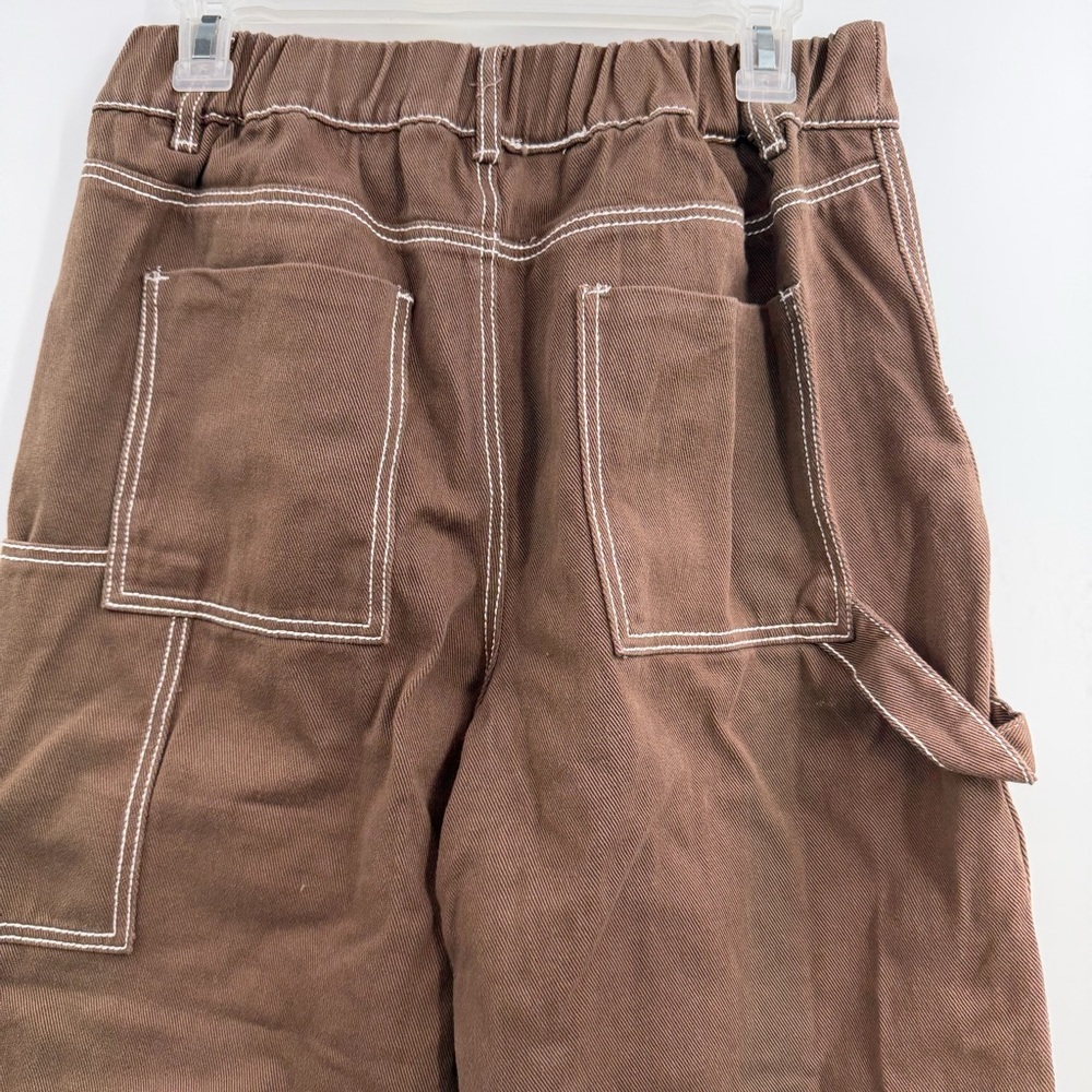 Aaron & Amber Brown Carpenter Wide Leg Pants L Utility Contrast Stitch NWT - Picture 4 of 7